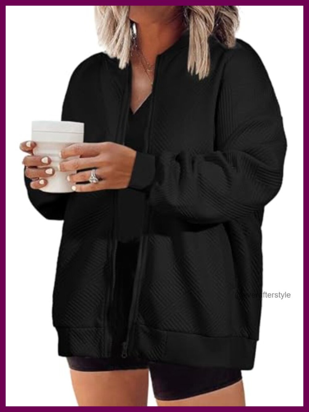 Womens Plus Size Zip Up Jacket Lightweight Loose Fit Casual Coat